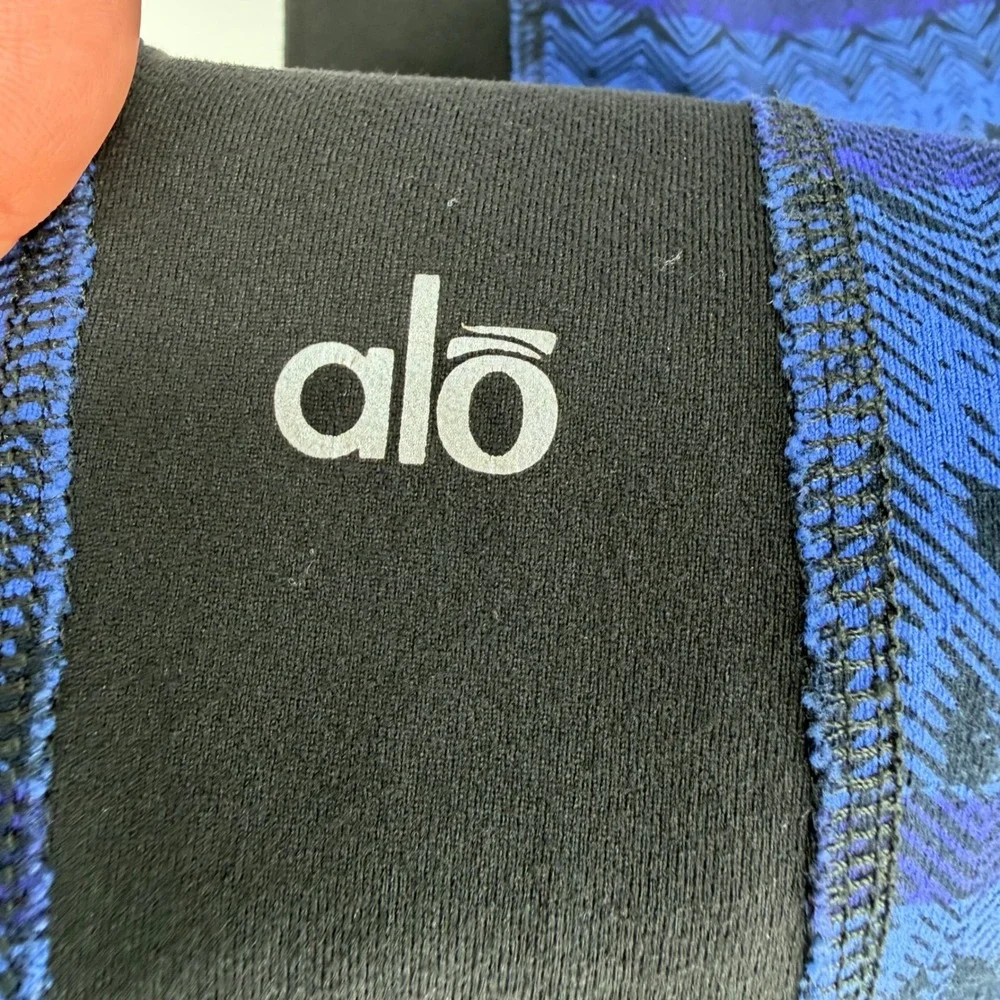 ALO YOGA ILLUSION 3 LEGGINGS ARCTIC ROYALTY & BLACK BEST FOR SMALL WORKOUT YOGA